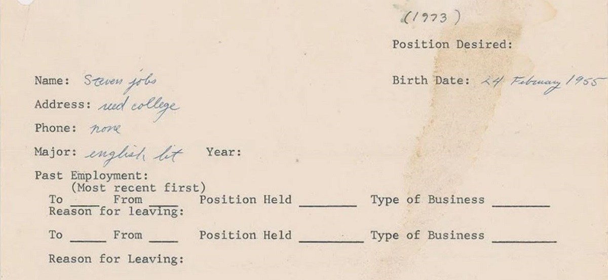 Рукописное заявление Стива Джобса о приёме на работу продано на аукционе за $222 400